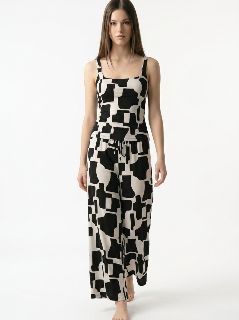 Naïf black and cream abstract geometric print jumpsuit Sz L